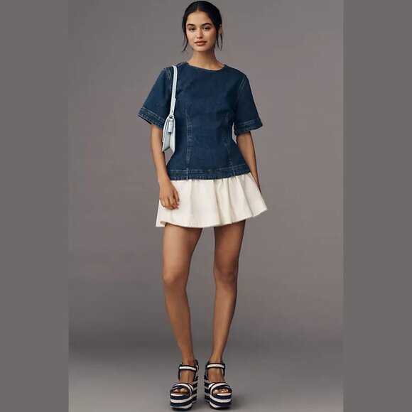 NEW ALIGNE Size US 6 Cheer Short-Sleeve Structured Denim Top - Indigo - Picture 3 of 3